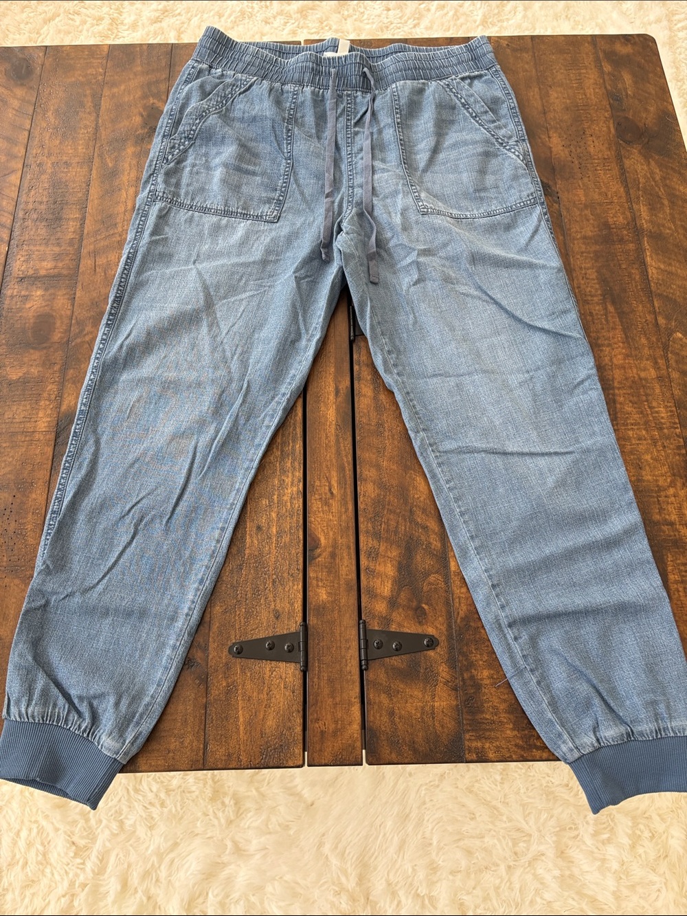 Seven7 Washed Light Blue Elastic Waist Casual Pants
